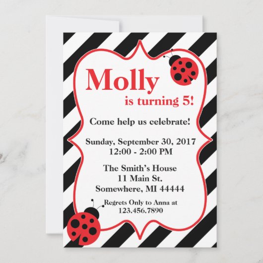 Ladybug Birthday Party Invitation Kaart (Voorkant)