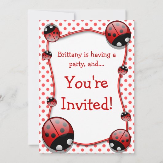 Ladybug Birthday Party Invitation Kaart (Voorkant)