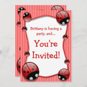 Ladybug Birthday Party Invitation Kaart (Voorkant / Achterkant)