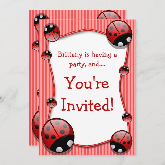 Ladybug Birthday Party Invitation Kaart (Voorkant / Achterkant)