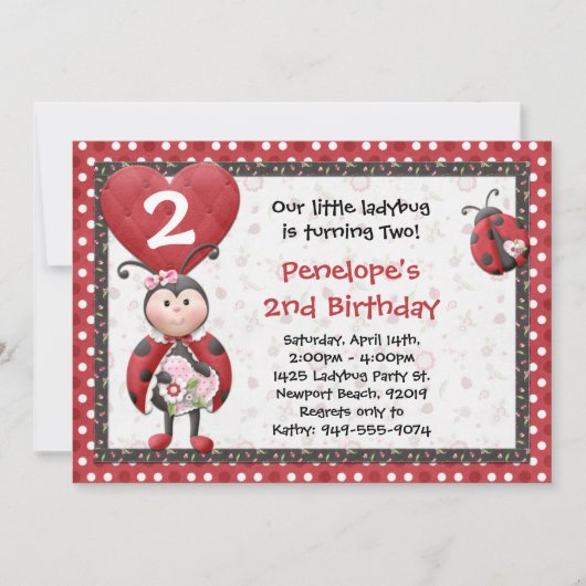 Ladybug Birthday Party Invitation Kaart (Voorkant)