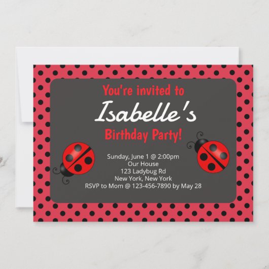 Ladybug Birthday Party Invitation Kaart (Voorkant)