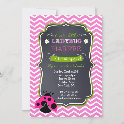 Ladybug Birthday Party Invitations Kaart (Voorkant)