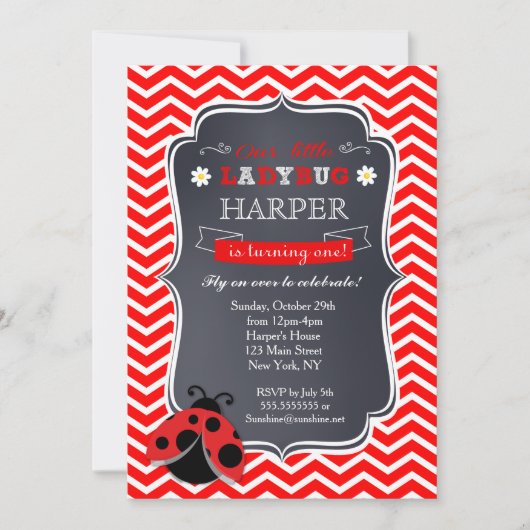 Ladybug Birthday Party Invitations Kaart (Voorkant)
