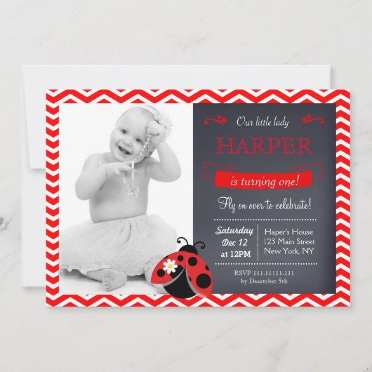 Ladybug Birthday Party Invitations Kaart (Voorkant)
