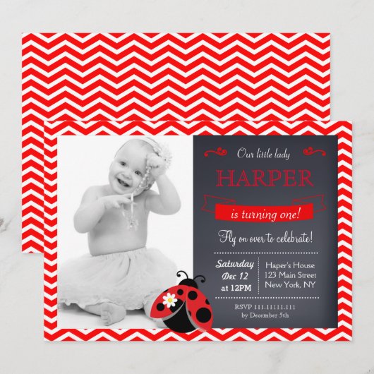 Ladybug Birthday Party Invitations Kaart (Voorkant / Achterkant)