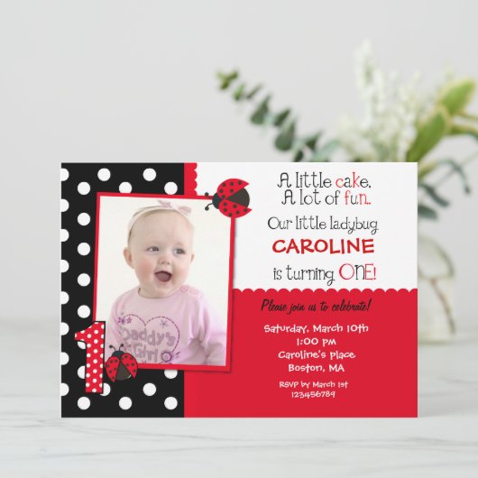 Ladybug Birthday Party Invitations Kaart (Staand voorkant)