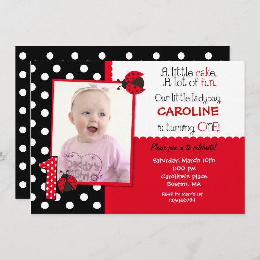 Ladybug Birthday Party Invitations Kaart (Voorkant / Achterkant)
