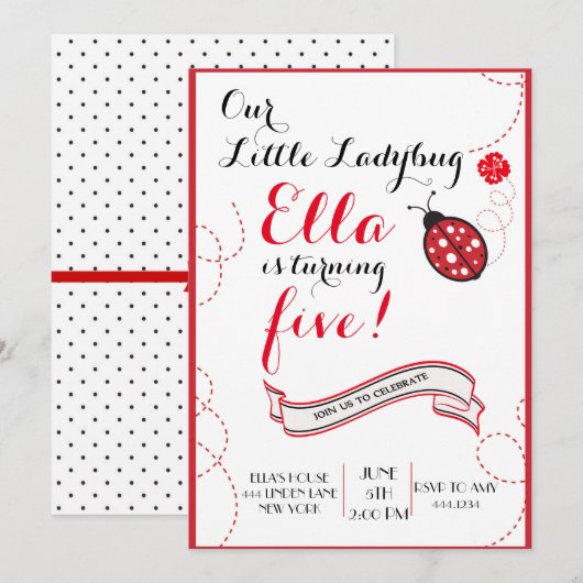 Ladybug Birthday Party Invitations Kaart (Voorkant / Achterkant)