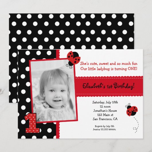 Ladybug BIrthday Party-uitnodigingen Kaart (Voorkant / Achterkant)