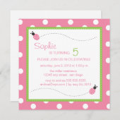 Ladybug Birthday Square Invitation Kaart (Voorkant / Achterkant)