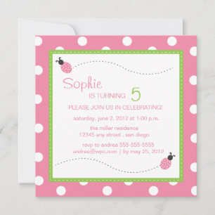 Ladybug Birthday Square Invitation Kaart