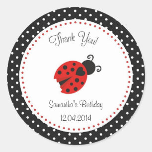 Ladybug Birthday Sticker Red en Black Polka Dots