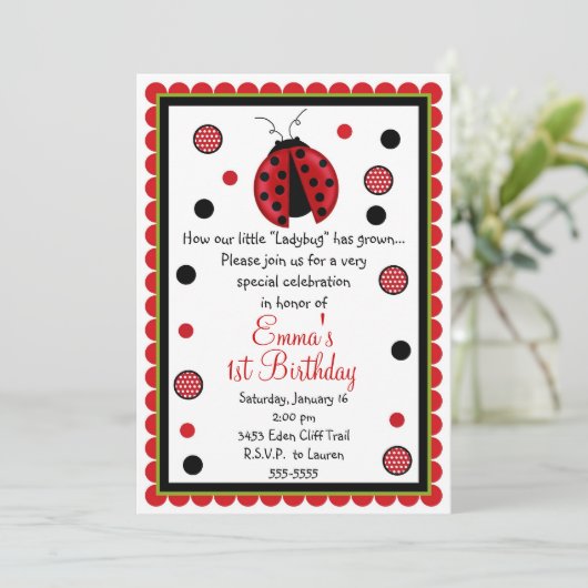 Ladybug Birthday-uitnodigingen Kaart (Staand voorkant)