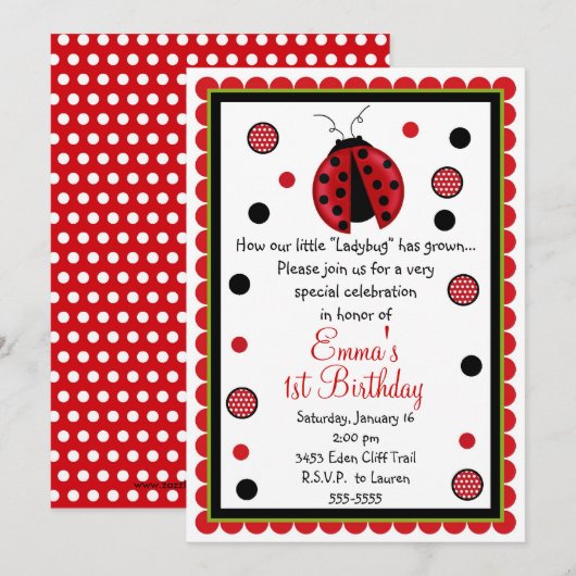 Ladybug Birthday-uitnodigingen Kaart (Voorkant / Achterkant)