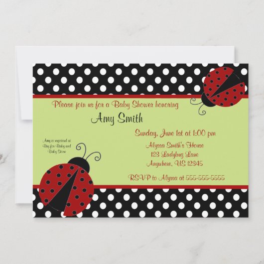 Ladybug Black Dot Baby of Bridal Shower Invitation Kaart (Voorkant)