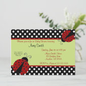 Ladybug Black Dot Baby of Bridal Shower Invitation Kaart (Staand voorkant)
