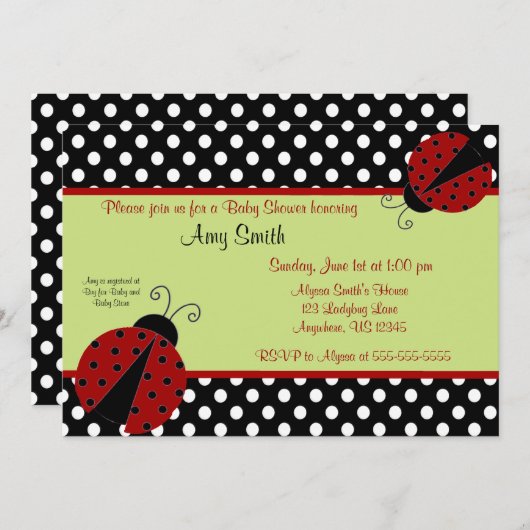 Ladybug Black Dot Baby of Bridal Shower Invitation Kaart (Voorkant / Achterkant)