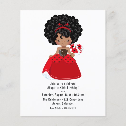 Ladybug Black Princess Fairy Tale Birthday Party Flyer (Voorkant)
