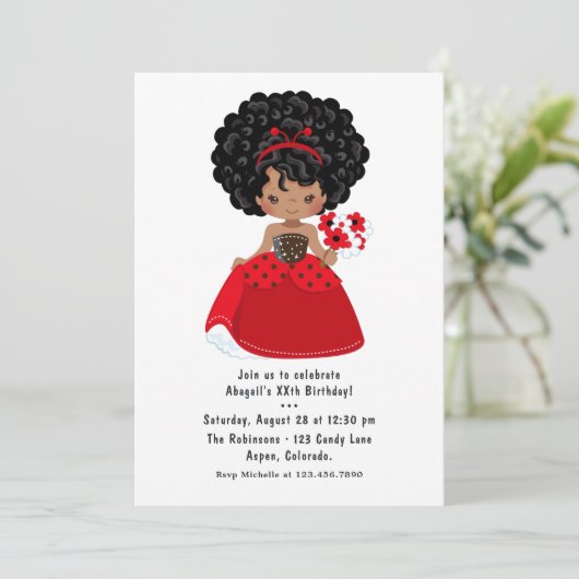 Ladybug Black Princess Fairy Tale Birthday Party Kaart (Staand voorkant)