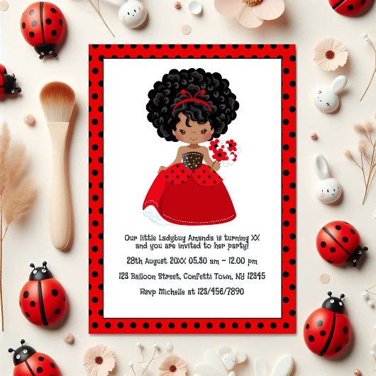 Ladybug Black Princess Fairy Tale Birthday Party Kaart