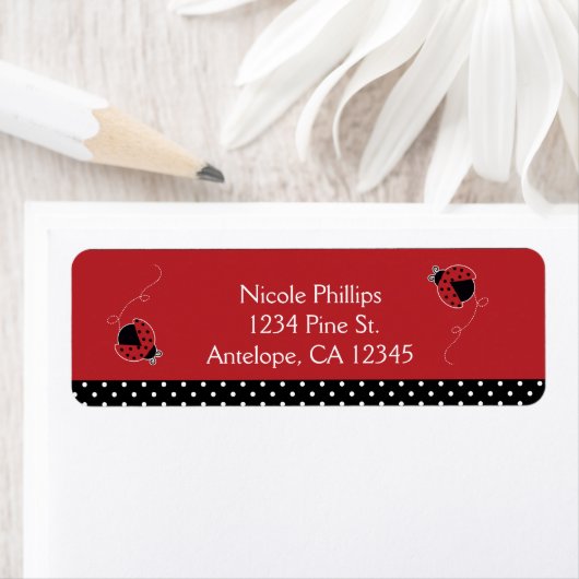 Ladybug Black & Red Invitation Adresetiketten Etiket (Insitu)