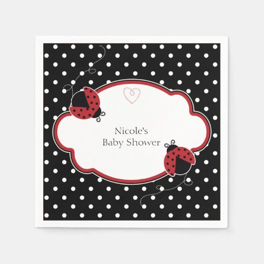 Ladybug Black White en Red Polka Dot Party Servet (Voorkant)
