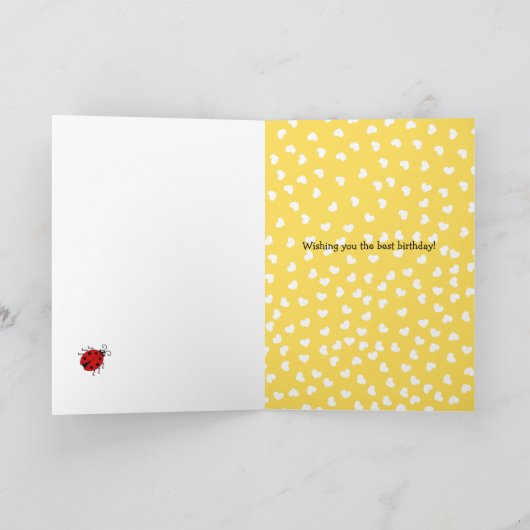 Ladybug blauw geel voeg naamverjaardag toe kaart (Binnen)