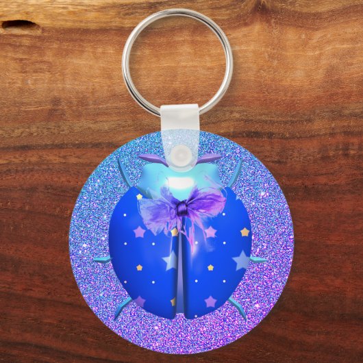 Ladybug blauwe sterren schattige glitter sleutelhanger (Voorkant)