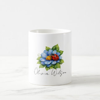 Ladybug Bliss on a Blooming Blue Flower Koffiemok
