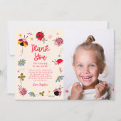 Ladybug Bloemen Verjaardag Party Foto Bedankkaart (Voorkant)