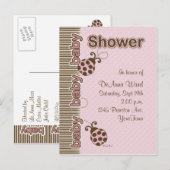 Ladybug Briefkaart Baby shower in Roze (Voorkant / Achterkant)