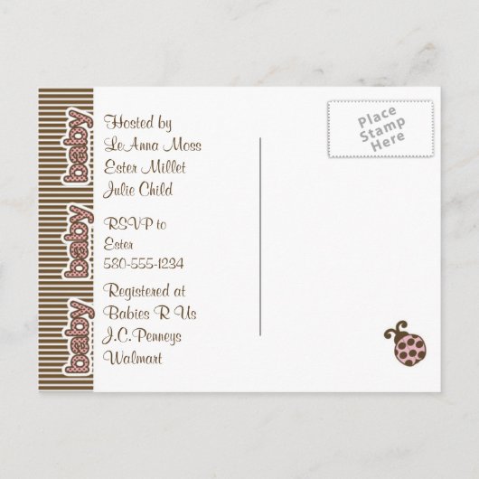 Ladybug Briefkaart Baby shower in Roze (Achterkant)
