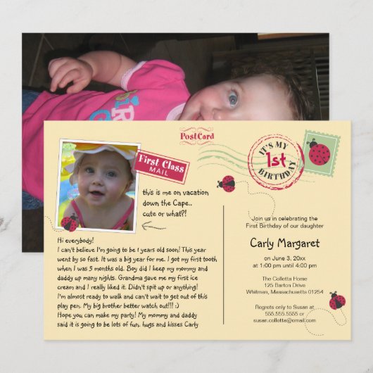 Ladybug Briefkaart Verjaardagsfeestje Uitnodiging (Voorkant / Achterkant)