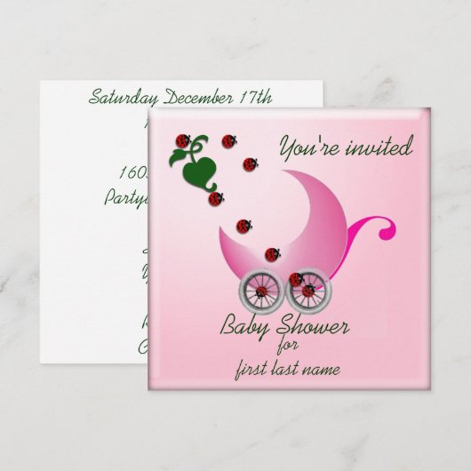 Ladybug Bug-gy Invitation Kaart (Voorkant / Achterkant)