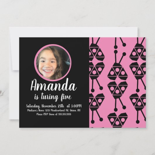 Ladybug Bug Insecte Geometrical Birthday Party Roz Kaart (Voorkant)