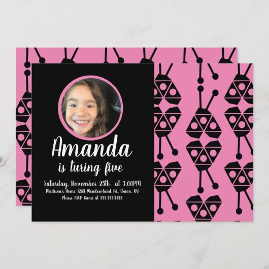 Ladybug Bug Insecte Geometrical Birthday Party Roz Kaart (Voorkant / Achterkant)