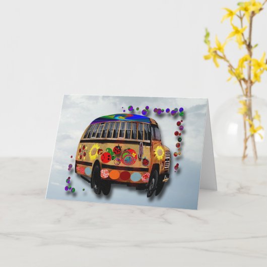 Ladybug Bus Verjaardag Kaart (Gele Bloem)