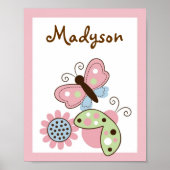Ladybug Butterfly Nursery Wall Art Name Print (Voorkant)