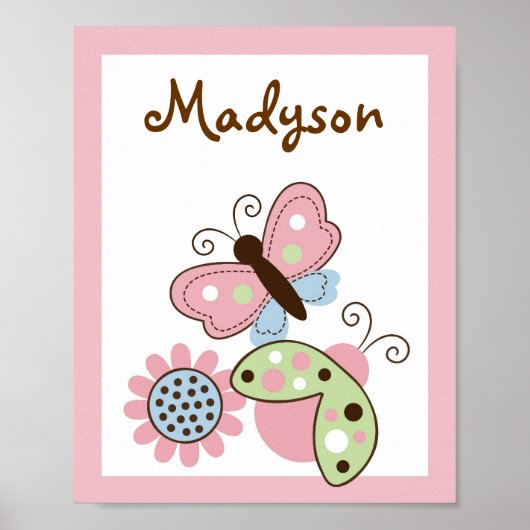 Ladybug Butterfly Nursery Wall Art Name Print (Voorkant)