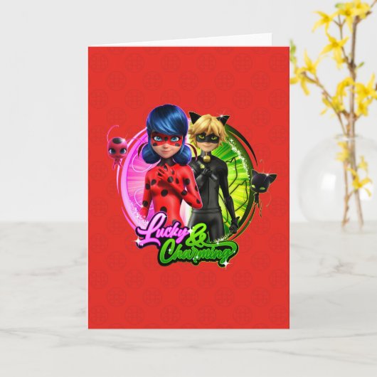 Ladybug & Cat Noir | Lucky & Charming Kaart (Gele Bloem)