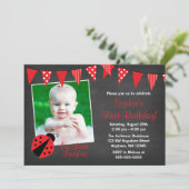 Ladybug Chalkboard Fotodag Kaart (Staand voorkant)