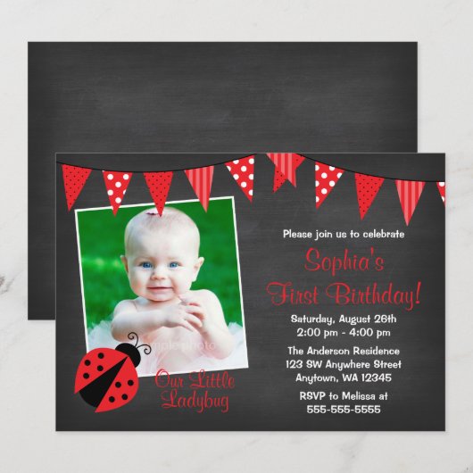 Ladybug Chalkboard Fotodag Kaart (Voorkant / Achterkant)