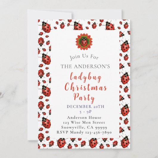 Ladybug Christmas Party Kaart (Voorkant)