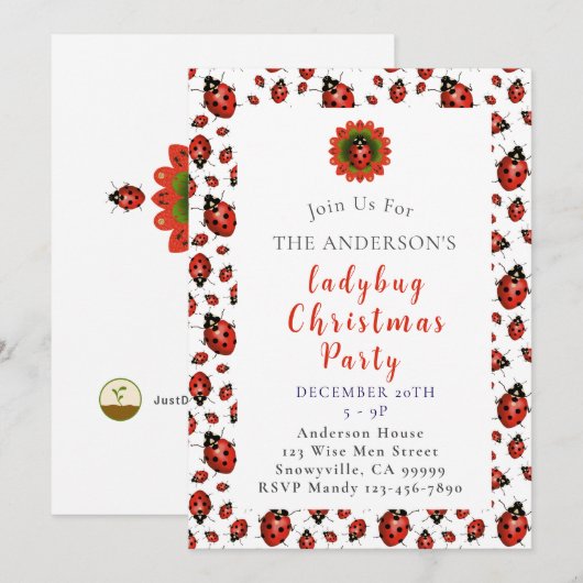 Ladybug Christmas Party Kaart (Voorkant / Achterkant)