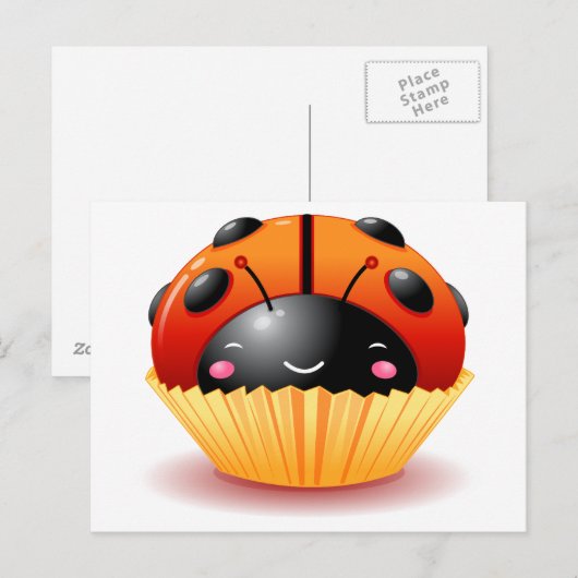 Ladybug Cupcake Briefkaart (Voorkant / Achterkant)
