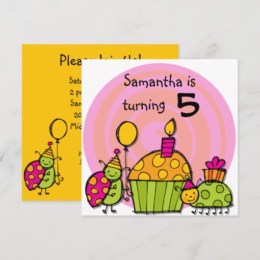 Ladybug Cupcake Gepersonaliseerd Verjaardagsuitnod Kaart (Voorkant / Achterkant)