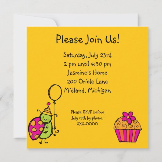 Ladybug Cupcake Gepersonaliseerd Verjaardagsuitnod Kaart (Achterkant)