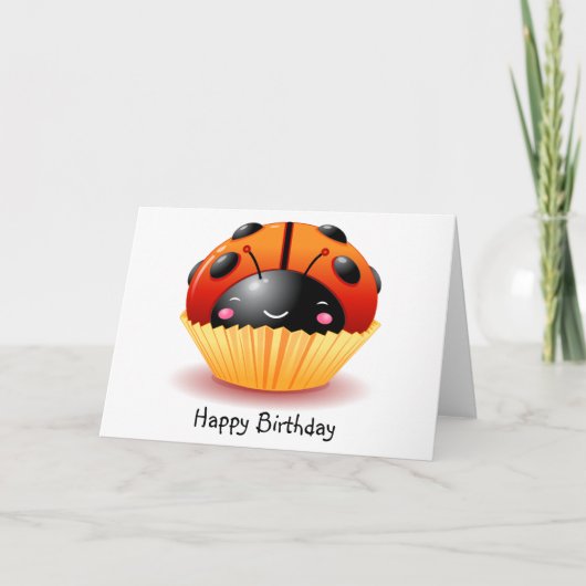 Ladybug Cupcake Verjaardag Kaart (Voorkant)