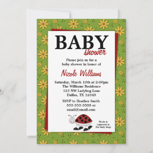 Ladybug Daisies Baby Shower Invitations Kaart